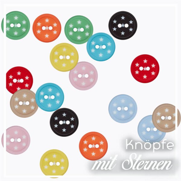 Union Knopf Polyesterknopf mit weissen Sternen 15mm in versch. Farben