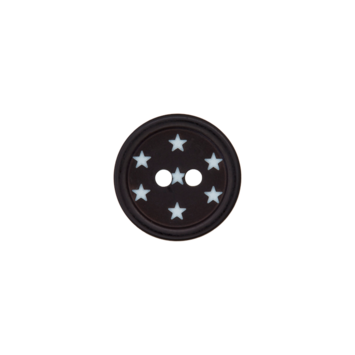 Union Knopf Polyesterknopf mit weissen Sternen 15mm  Schwarz