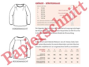 Papierschnittmuster Schnittreif Damen Frau Dana Bluse