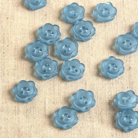 Knopf Blümchen Matt transparent blue
