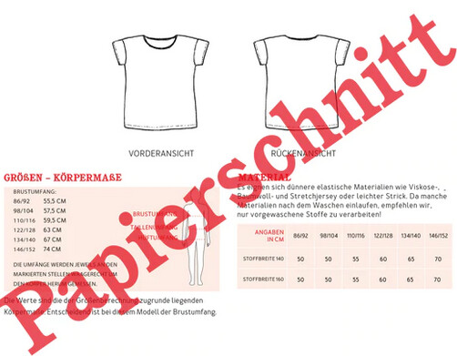 34 Papierschnittmuster Schnittreif Kinder Tina T-Shirt
