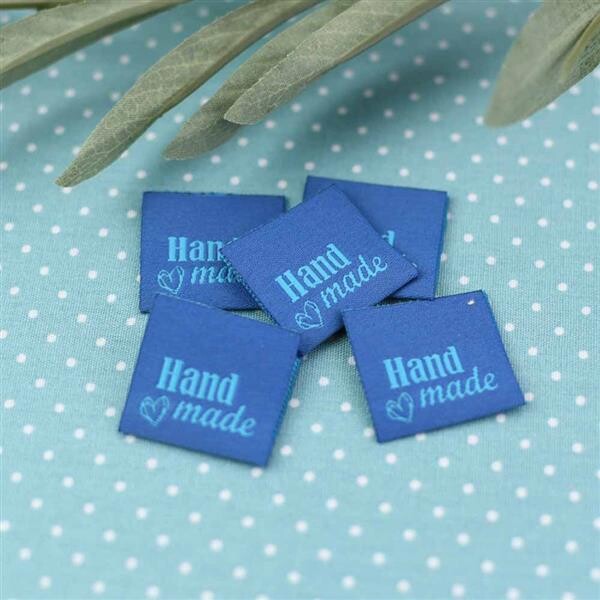 Einnäher Webetikett Hand made Petrol Türkis Handmade