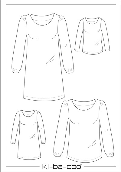 5 Papierschnittmuster Kibadoo Damen Classic-Kleid / Shirt Dora Größe 32-58