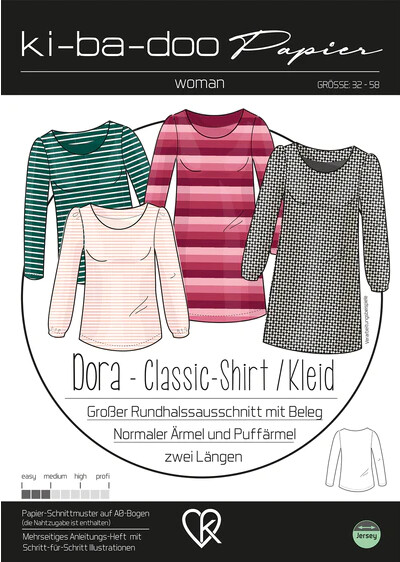 5 Papierschnittmuster Kibadoo Damen Classic-Kleid / Shirt Dora Größe 32-58