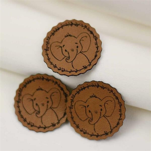 Label Aufnäher Kunstleder Button Elephant