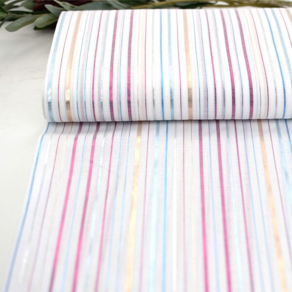 Baumwolle Voile  Weiß mit bunten Glitzerstreifen