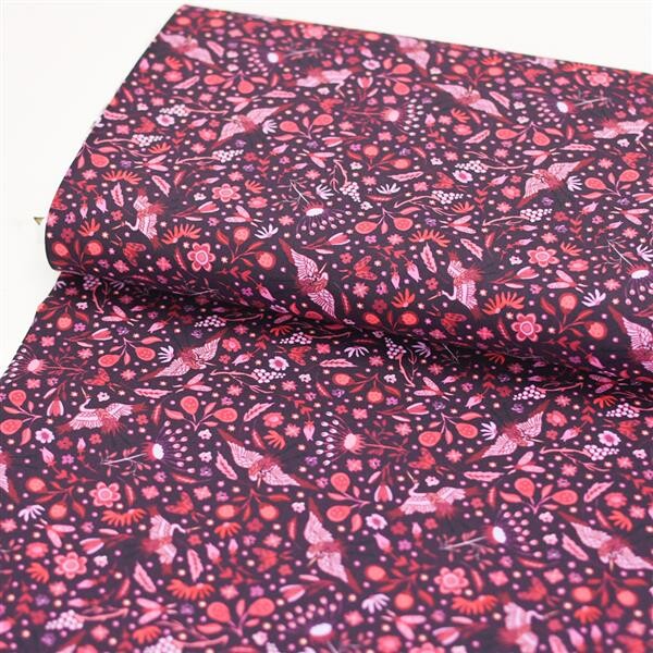 Baumwolle Pretty Paradise Blumenwiese auf Aubergine