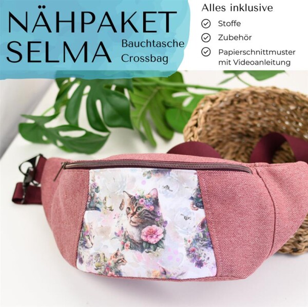 Nähpaket Selma Bauchtasche Crossbag Altrosa Katze