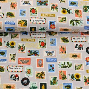 Baumwolle Cotton + Steel, Curio Botanical Postage Stamps,...