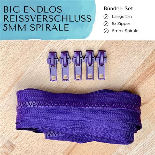 BIG Bündel 2m + 5 Zipper, 5mm Kunststoffprofil Endlos Lila