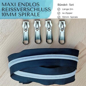 MAXI Bündel 2m + 4 Zipper Silber, 5mm...