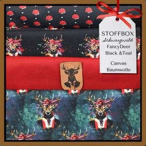 Stoffbox Schwarzwald Fancy Deer Black und Teal
