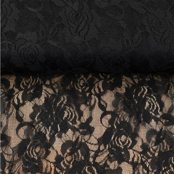 Elastische Spitze Dentelle Rosen Schwarz