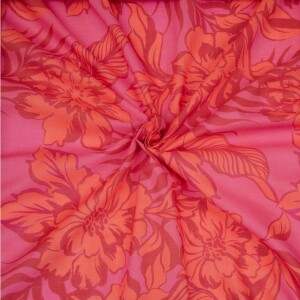 Hilco Baumwolle Odile Rote Blumen und Blätter auf Pink
