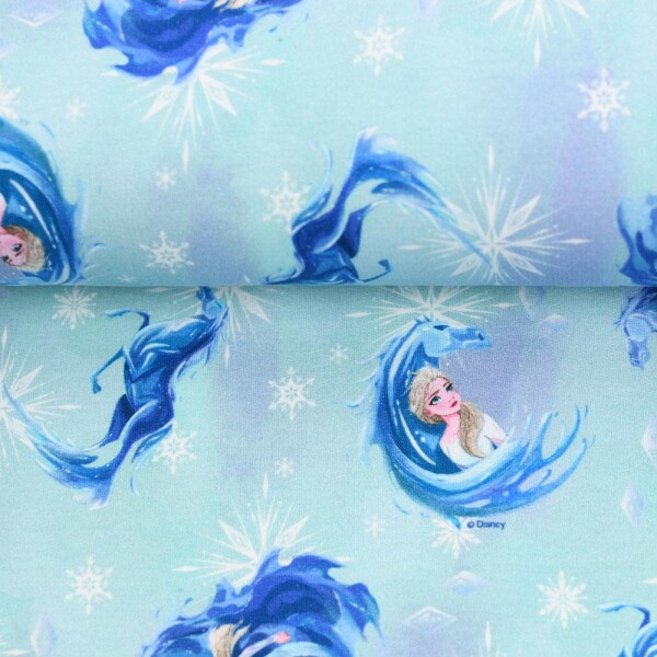 Sweat Terry Frozen Elsa und Pferd Eiskristalle Blautöne
