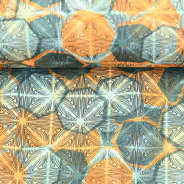 French Terry Fräulein von Julie Ornament Orange Graublau