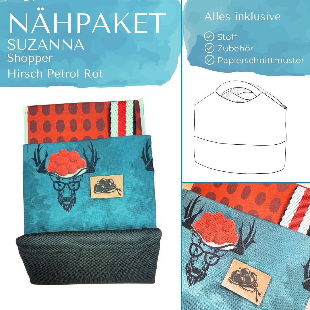 Nähpaket Shopper Suzanna Türkise Blumen – Tasche nähen mit Canvas R,  37,00 €