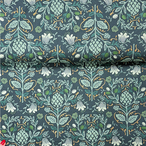 Canvas Cotton + Steel  Artichoke Grün  – Hunter Metallic Rifle Paper