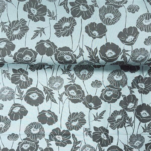 Canvas Kokka One Flower Poppy Grau Grün