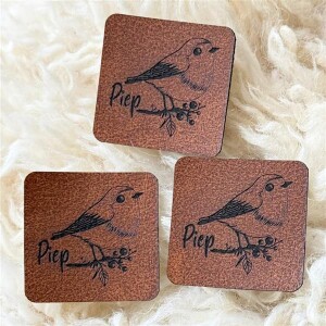 Label Aufnäher Kunstleder Rotkehlchen Piep