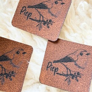 Label Aufnäher Kunstleder Rotkehlchen Piep