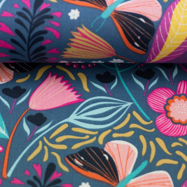 Beschichtete Baumwolle Leona Blumen Blau