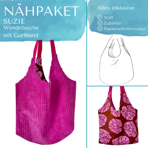Nähpaket Suzie Wendetasche Blätter Pink