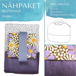 N&auml;hpaket Shopper Suzanna Cord Lila Blume