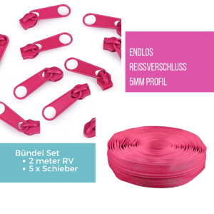 Bündel-Set 2m, 5mm Endlos Reissverschluss Pink + 5...