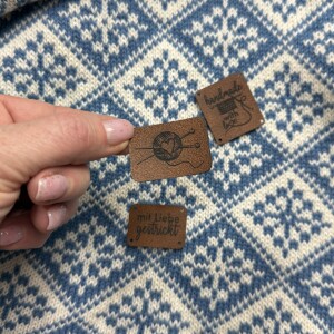Label Aufnäher Kunstleder Stricklabel Wollknäul