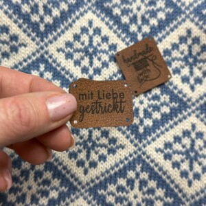 Label Aufnäher Kunstleder Stricklabel mit Liebe...