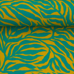 Viskose Webware Zebra Jungle Senf Petrol