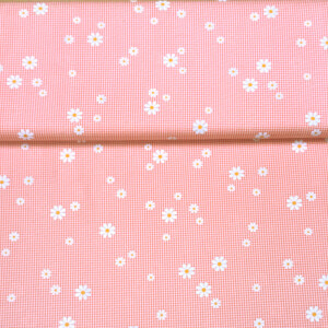 Hilco Webware Baumwolle Karo Margarite Blumen Koralle