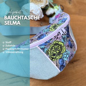 Nähpaket Selma Bauchtasche Crossbag Blumen Grau