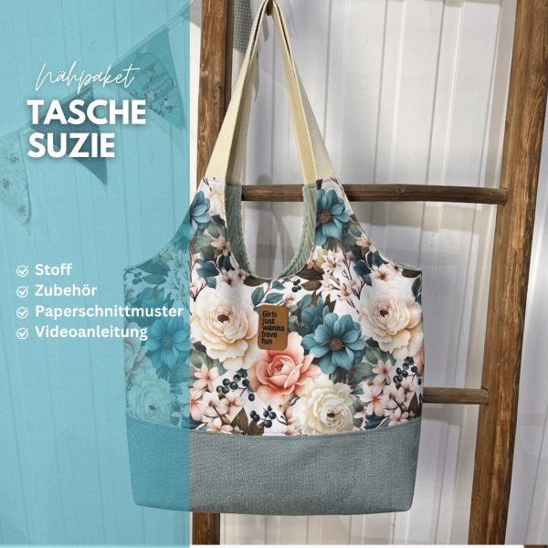 Nähpaket Suzie Gurtband Oxford Blumen Mint