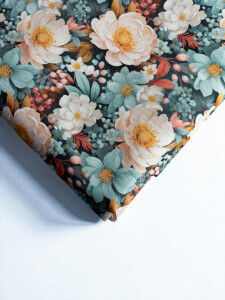 Oxfordgewebe Flowing Bloom Pastelig Petrol
