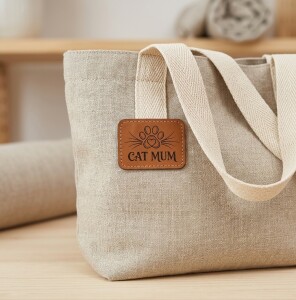 Label Aufnäher Kunstleder Cat Mom