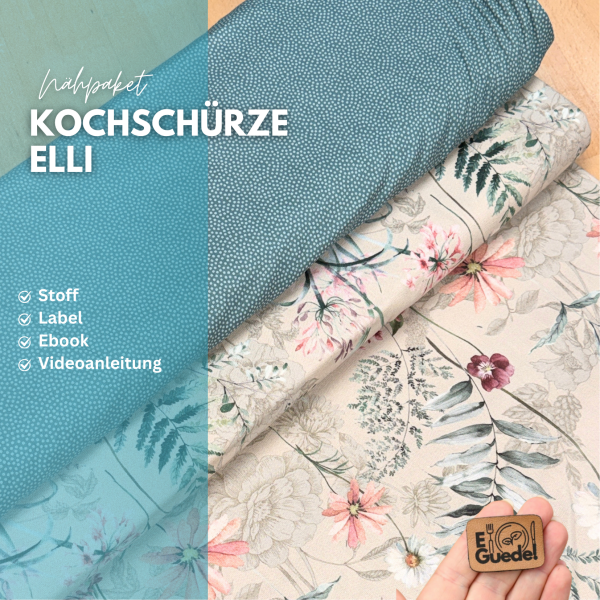 Nähpaket Kochschürze Elli Blumen Beige