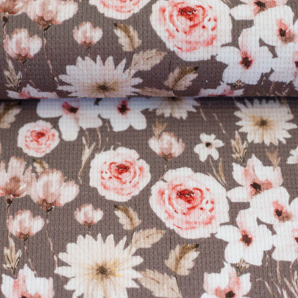 Waffeljersey Winterflowers Braun