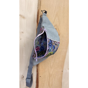 Unikat Tasche Selma – Oxford Grau-Blau mit Blumen