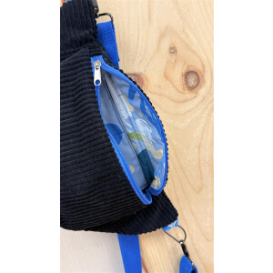 Unikat Bauchtasche Selma – Cord Schwarz & Blau