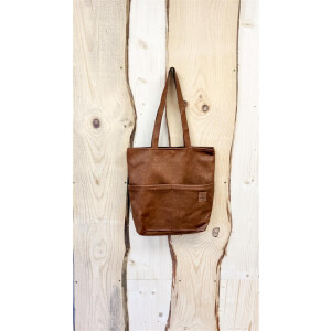 Unikat Sumka – Cognac Kunstleder & Blumen-Canvas
