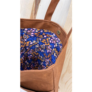 Unikat Sumka – Cognac Kunstleder & Blumen-Canvas